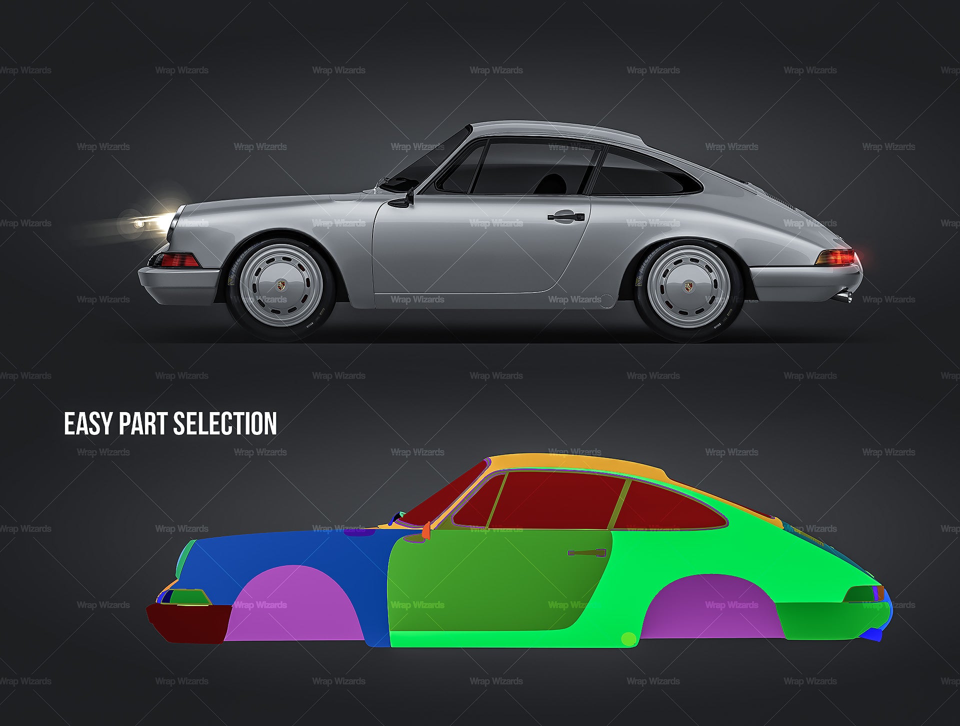 Porsche 911 R 1968 glossy finish - all sides Car Mockup Template.psd