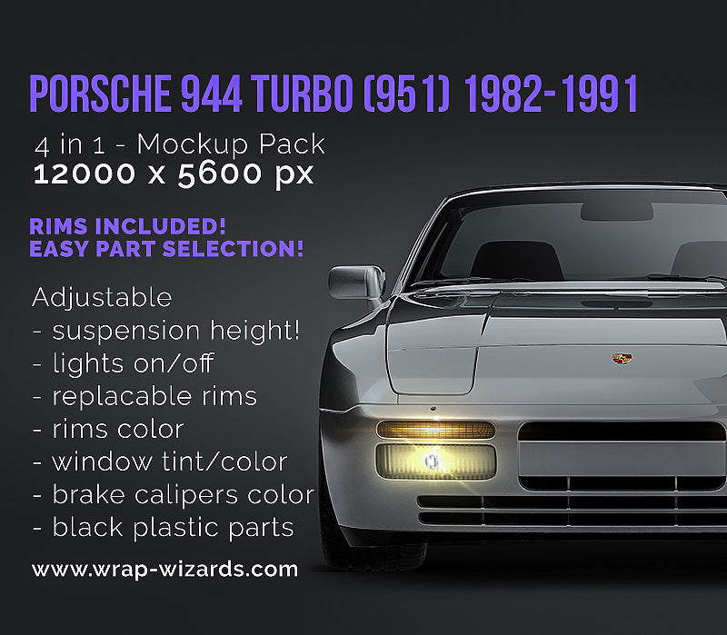 Porsche 944 Turbo (951) 1985-1991 glossy finish - all sides Car Mockup Template.psd