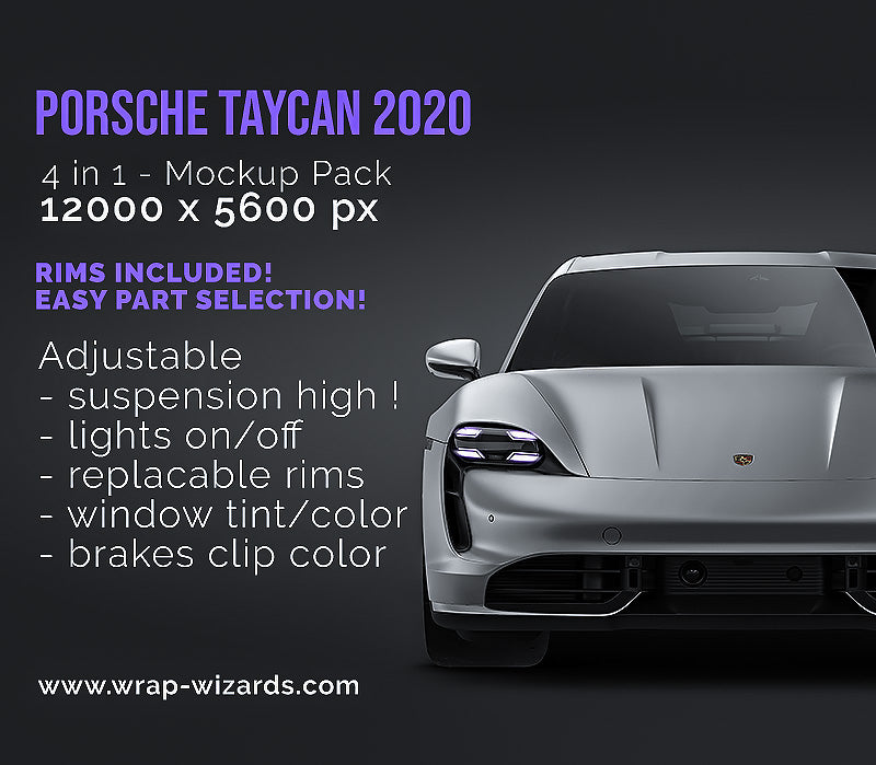 Porsche Taycan 2020 satin matt finish - all sides Car Mockup Template.psd