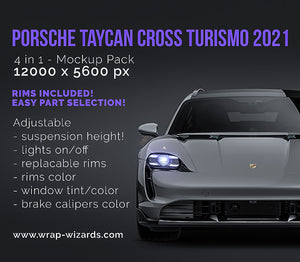 Porsche Taycan Cross Turismo 2021 glossy finish - all sides Car Mockup Template.psd
