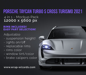 Porsche Taycan Turbo S Cross Turismo 2021 satin matt finish - all sides Car Mockup Template.psd
