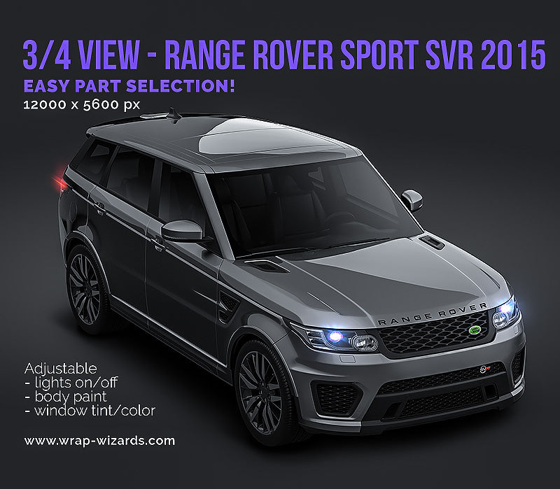 3/4 VIEW - Range Rover Sport SVR 2015 glossy finish - Car Mockup Template.psd