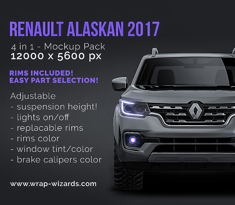Renault Alaskan 2017 glossy finish - all sides Car Mockup Template.psd
