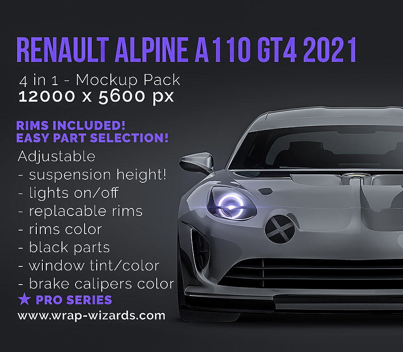 Renault Alpine A110 GT4 2021 glossy finish - all sides Car Mockup Template.psd