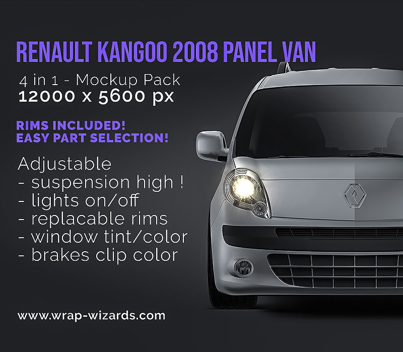 Renault Kangoo 2008 panel van satin matt finish - all sides Car Mockup Template.psd