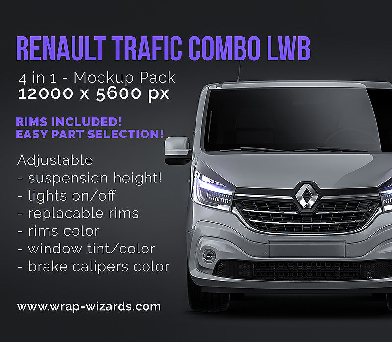 Renault Trafic Combo LifeStyle LWB L2 glossy finish - all sides Car Mockup Template.psd