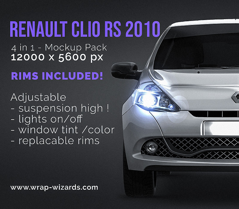 Renault Clio RS 2010 glossy finish - all sides Car Mockup Template.psd
