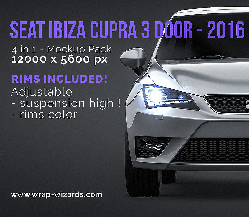 Seat Ibiza Cupra 3 door glossy finish - 2016 all sides Car Mockup Template.psd