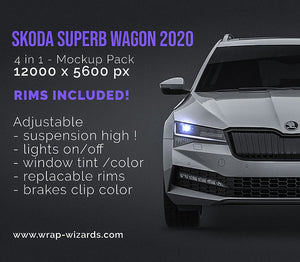 Skoda Superb Wagon 2020 glossy finish - all sides Car Mockup Template.psd