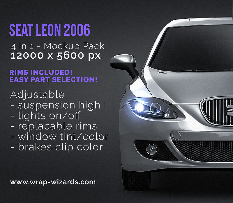 Seat Leon 2006 glossy finish - all sides Car Mockup Template.psd