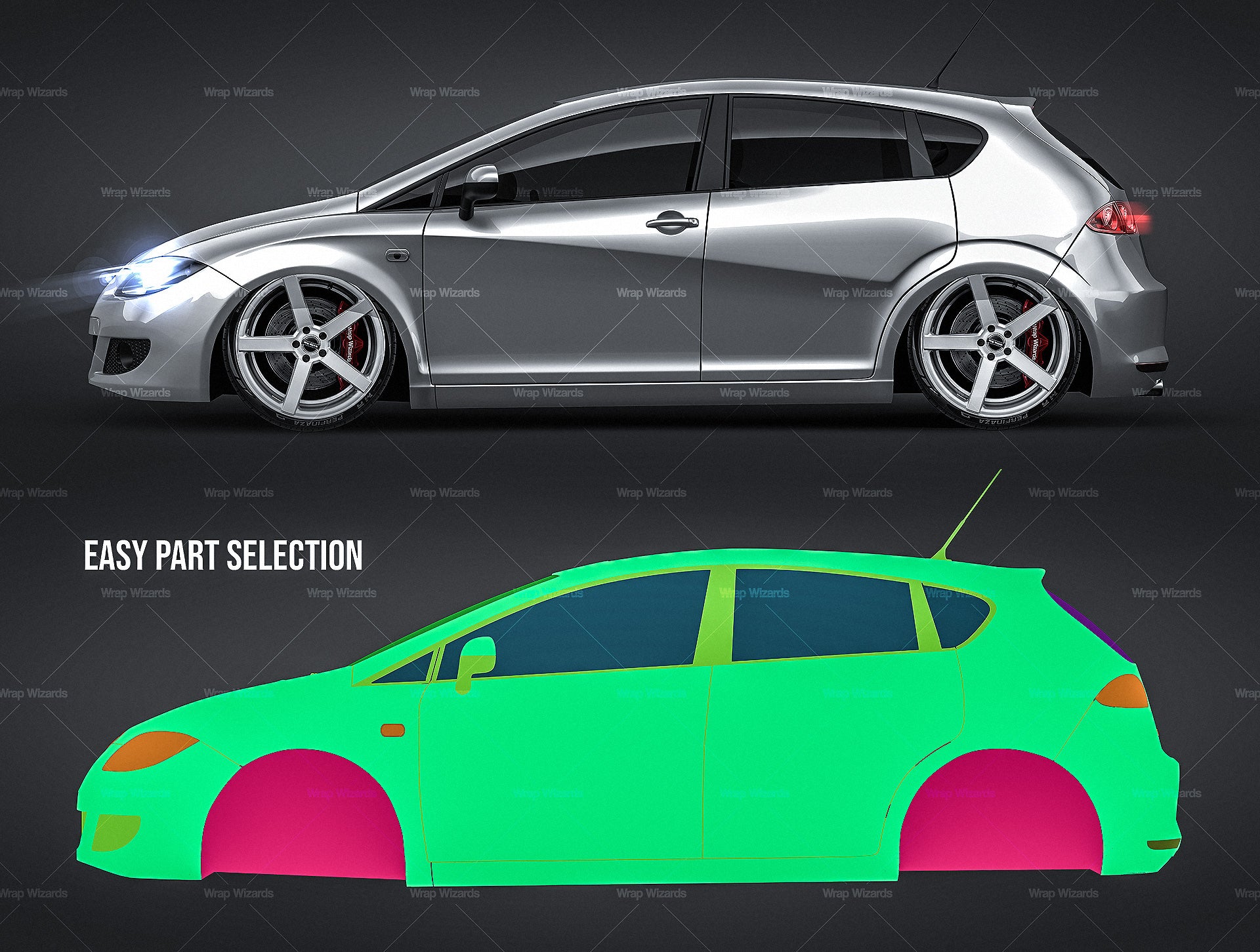 Seat Leon 2006 glossy finish - all sides Car Mockup Template.psd