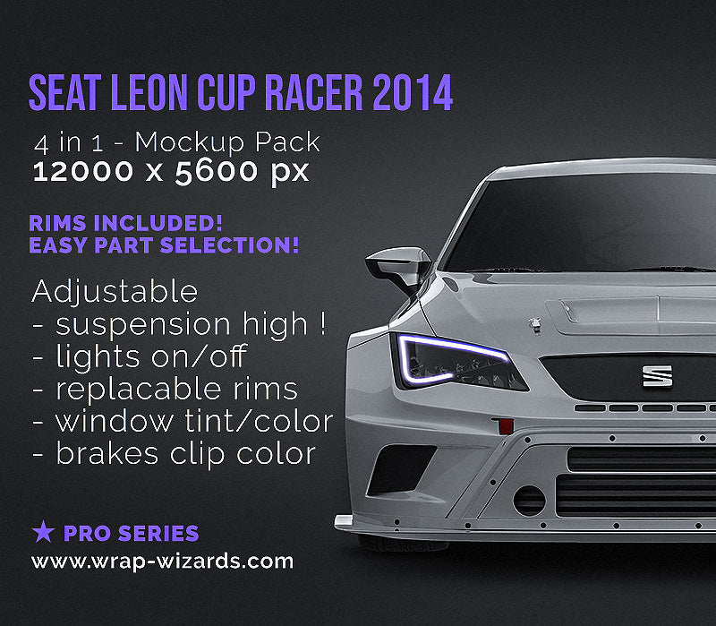 Seat Leon Cup Racer 2014 glossy finish - all sides Car Mockup Template.psd