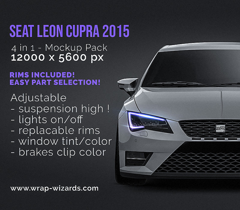 Seat Leon Cupra 2015 glossy finish - all sides Car Mockup Template.psd
