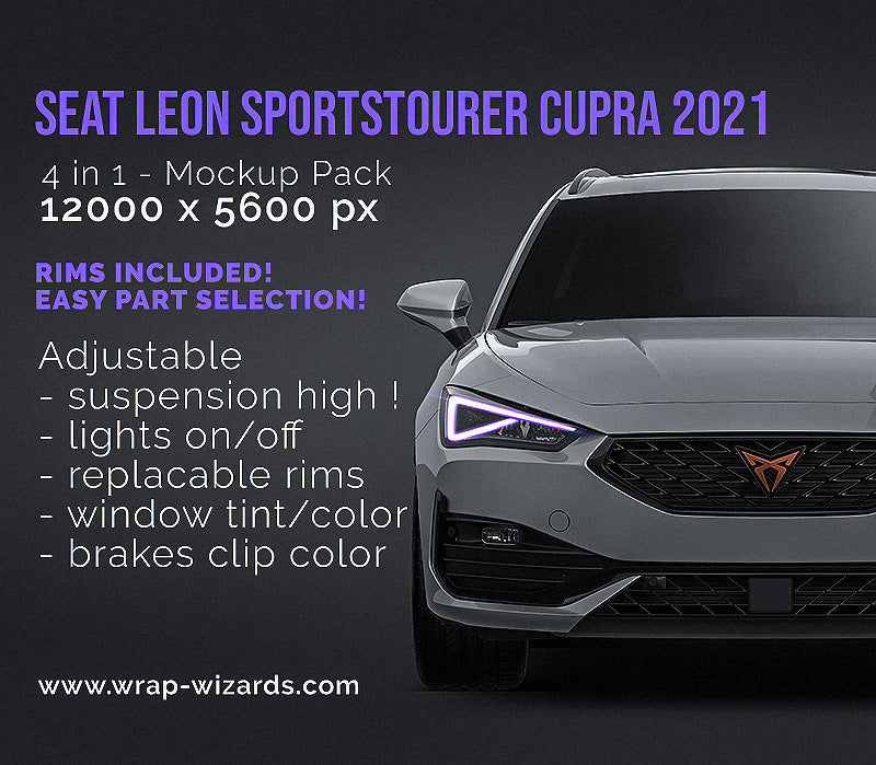 Seat Leon Sportstourer Cupra 2021 glossy finish - all sides Car Mockup Template.psd