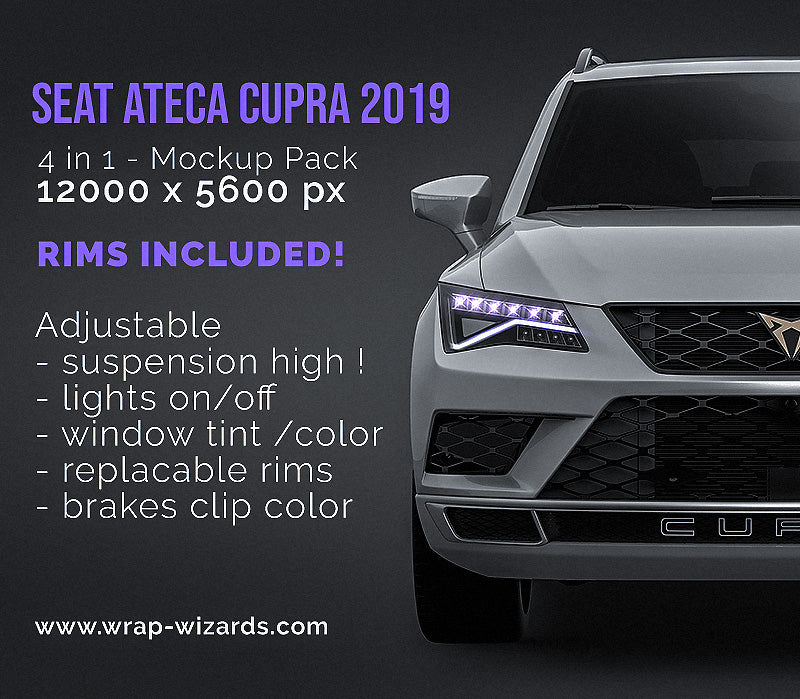 Seat Ateca Cupra 2019 glossy finish - all sides Car Mockup Template.psd