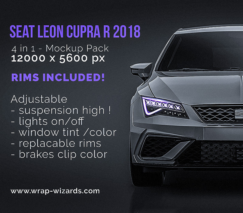 Seat Leon Cupra R 2018 glossy finish - all sides Car Mockup Template.psd