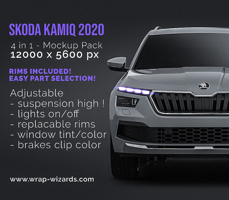 Skoda Kamiq 2020 glossy finish - all sides Car Mockup Template.psd