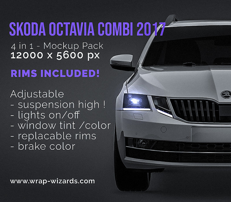 Skoda Octavia Combi 2017 glossy finish - all sides Car Mockup Template.psd