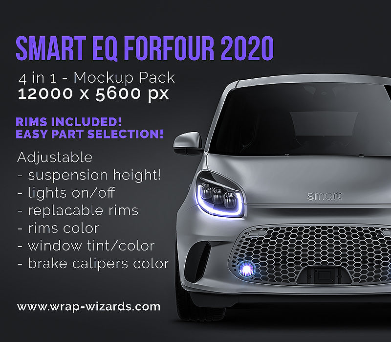 Smart EQ ForFour 2020 satin matt finish - all sides Car Mockup Template.psd