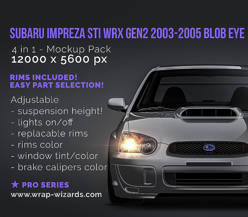 Subaru Impreza STi WRX Gen2 2003-2005 Blob Eye glossy finish - all sides Car Mockup Template.psd
