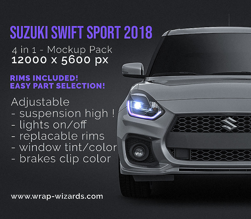 Suzuki Swift Sport 2018 glossy finish - all sides Car Mockup Template.psd