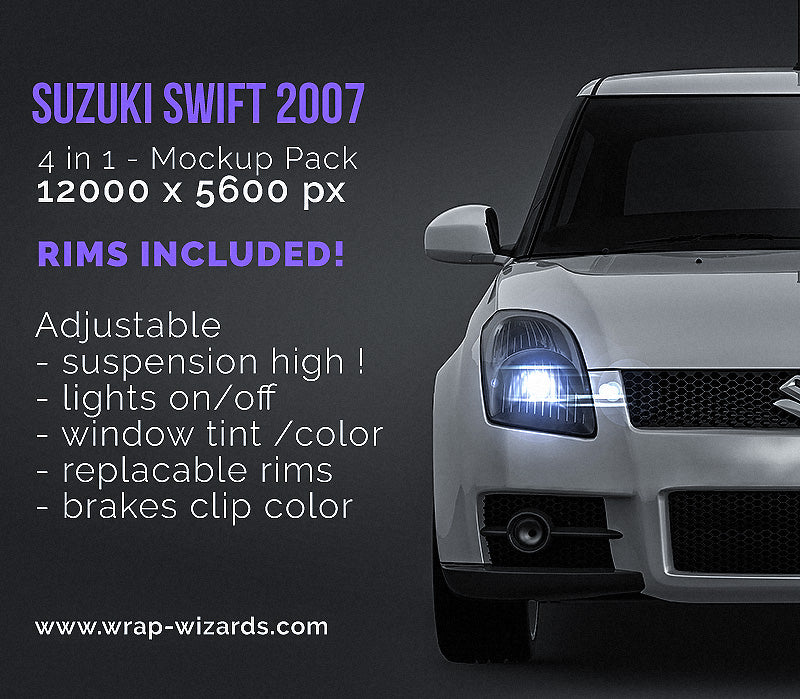 Suzuki Swift 2007 glossy finish - all sides Car Mockup Template.psd