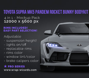 Toyota Supra MK5 A90 Pandem Rocket Bunny bodykit (widebody; Liberty Walk) glossy finish - all sides Car Mockup Template.psd