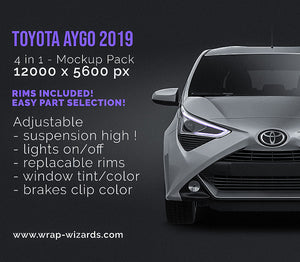 Toyota Aygo 2019 glossy finish - all sides Car Mockup Template.psd