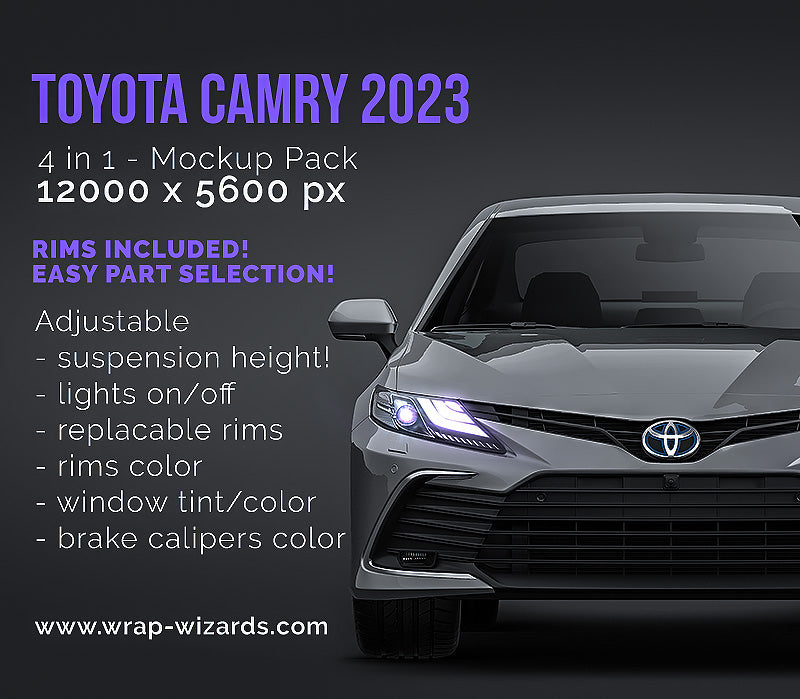 Toyota Camry 2023 glossy finish - all sides Car Mockup Template.psd