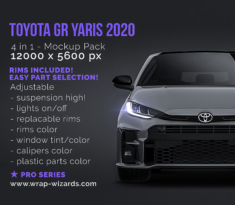 Toyota GR Yaris 2020 glossy finish - all sides Car Mockup Template.psd