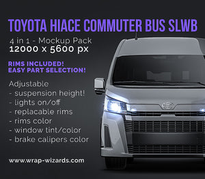 Toyota HiAce Commuter Bus passenger van SLWB glossy finish - all sides Car Mockup Template.psd