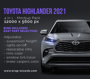 Toyota Highlander 2021 satin matt finish - all sides Car Mockup Template.psd