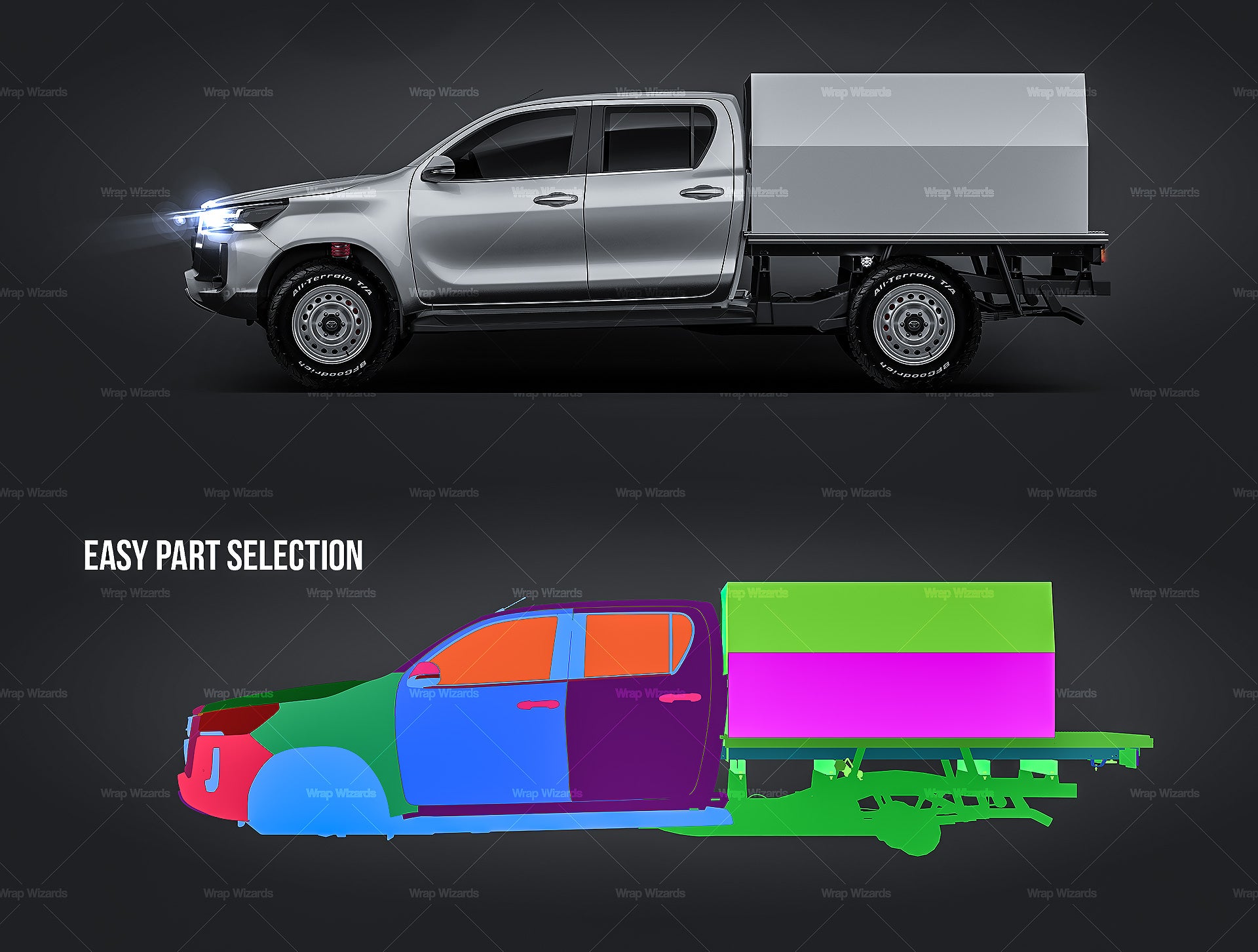 Toyota Hilux 2021 Double Cab Alloy Tray with UTE toolbox glossy finish - all sides Car Mockup Template.psd