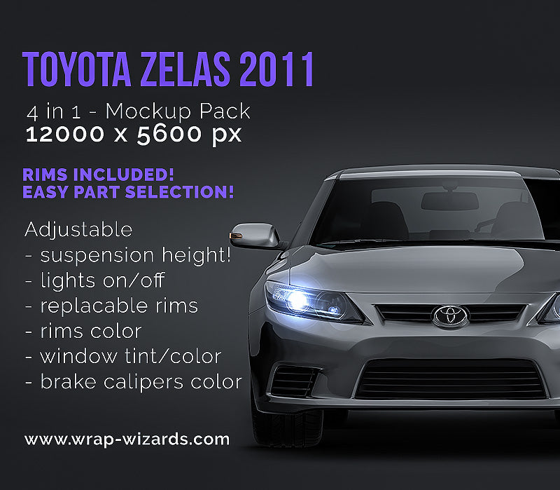 Toyota Zelas 2011 glossy finish - all sides Car Mockup Template.psd