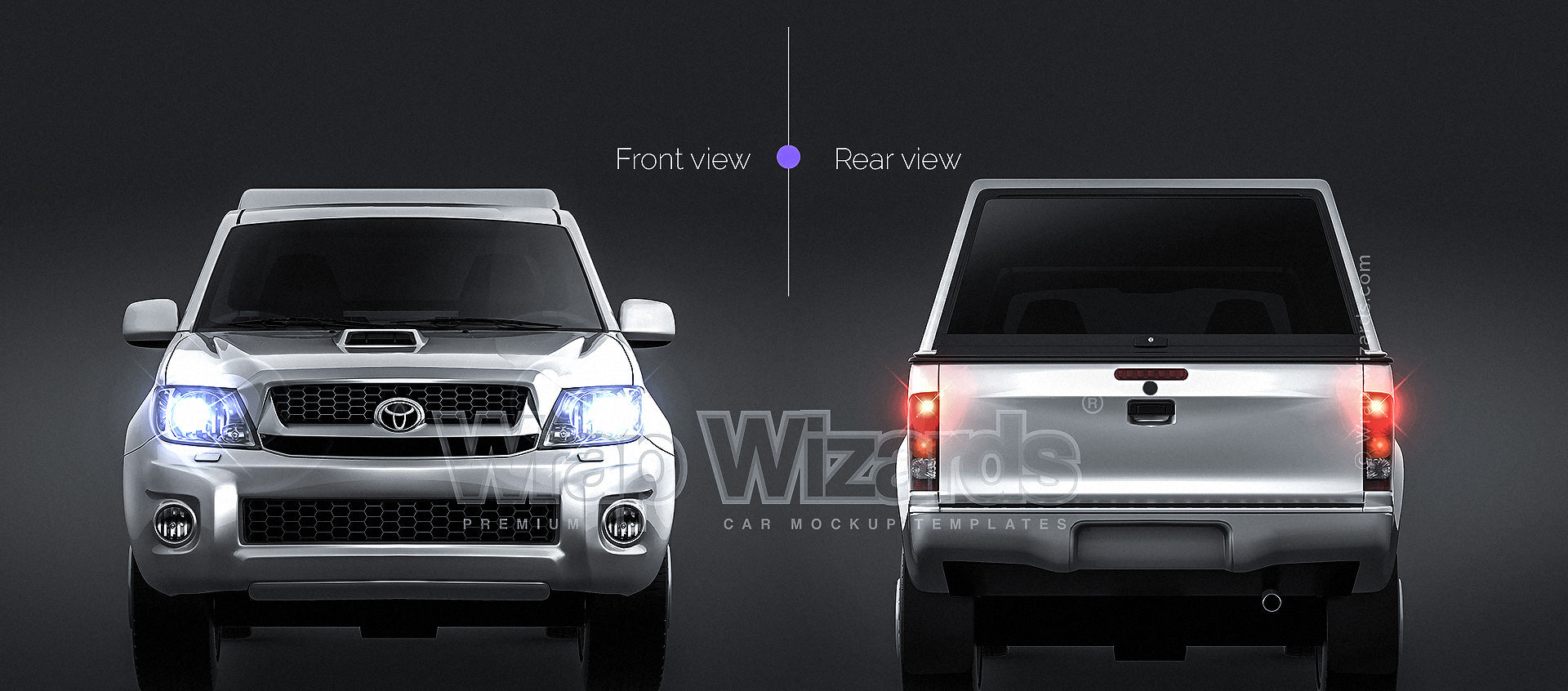 Toyota Hilux Single Cab 2009 glossy finish - all sides Car Mockup Template.psd