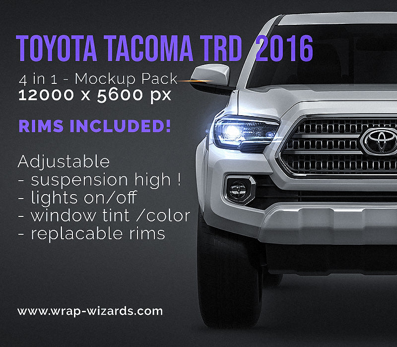 Toyota Tacoma TRD Off-Road 2016 glossy finish - all sides Car Mockup Template.psd