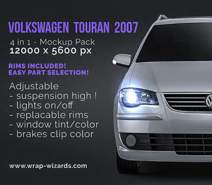 Volkswagen Touran 2007 glossy finish - all sides Car Mockup Template.psd