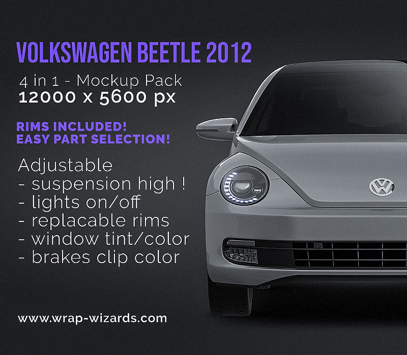 Volkswagen Beetle 2012 glossy finish - all sides Car Mockup Template.psd