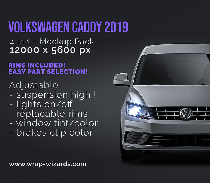 Volkswagen Caddy 2019 with rear window - Van Mockup