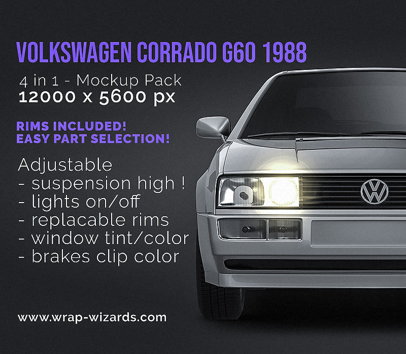 Volkswagen Corrado G60 1988 glossy finish - all sides Car Mockup Template.psd