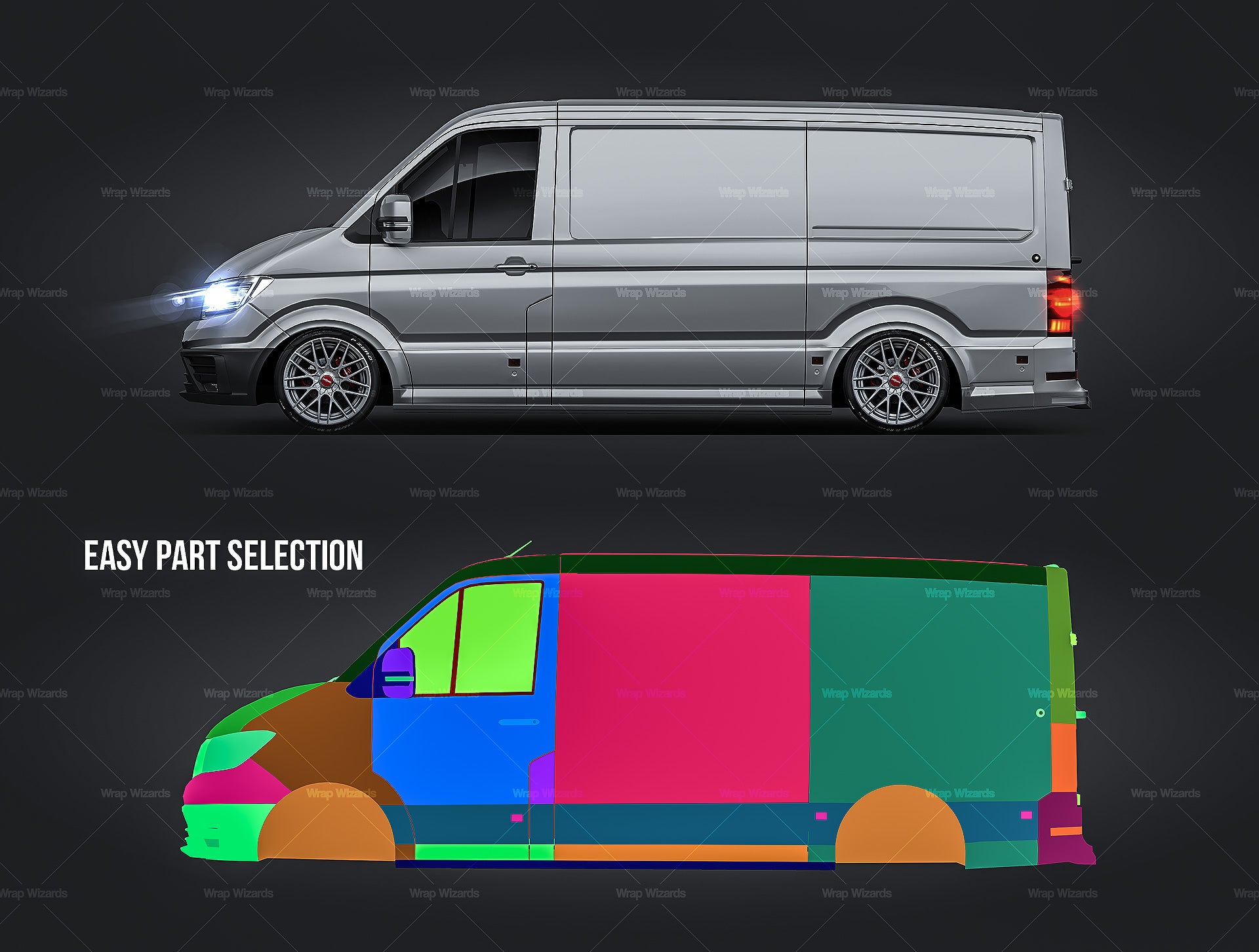 Volkswagen Crafter L2H1 2021 panel van with+without rear window glossy finish - all sides Car Mockup Template.psd