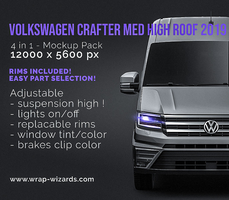 Volkswagen Crafter Medium High Roof L1H2 2019 glossy finish - all sides Car Mockup Template.psd