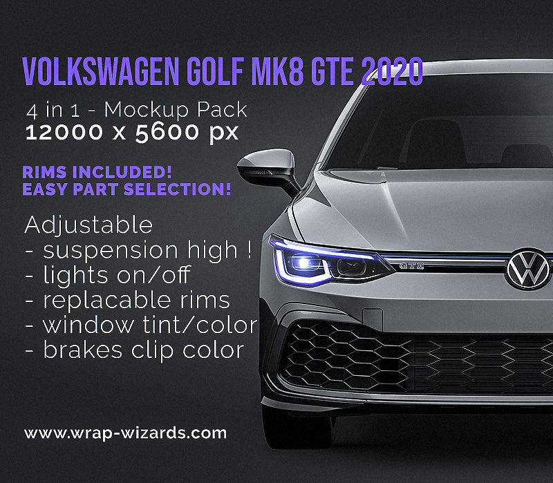 Volkswagen Golf  MK8 GTE 2020 5-Doors glossy finish - all sides Car Mockup Template.psd