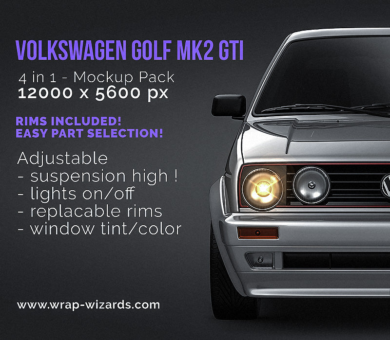 Volkswagen Golf MK2 GTI glossy finish - all sides Car Mockup Template.psd