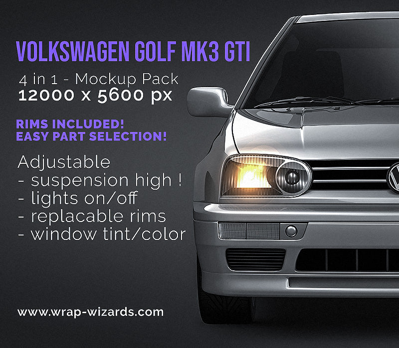 Volkswagen Golf MK3 GTI glossy finish - all sides Car Mockup Template.psd