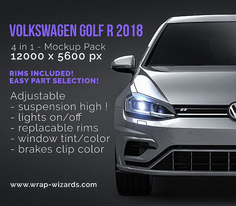 Volkswagen Golf R MK7.5 2018 glossy finish - all sides Car Mockup Template.psd