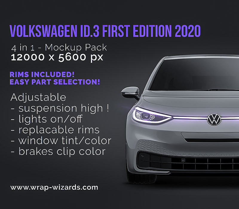 Volkswagen ID.3 First Edition 2020 glossy finish - all sides Car Mockup Template.psd