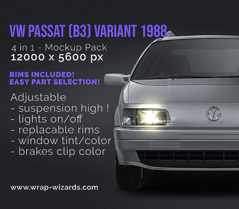 Volkswagen Passat B3 Variant 1988 glossy finish - all sides Car Mockup Template.psd