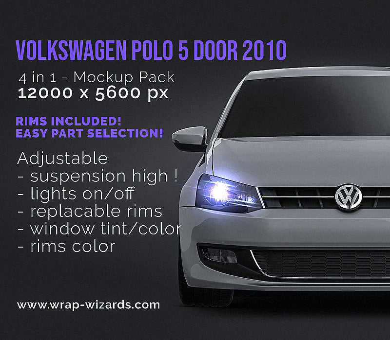 Volkswagen Polo 5-door 2010 glossy finish - all sides Car Mockup Template.psd