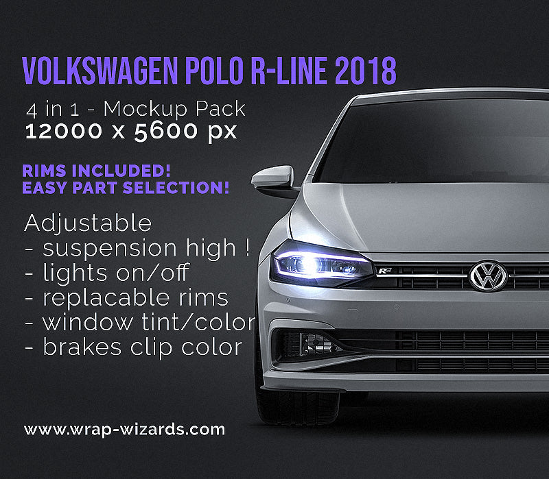 Volkswagen Polo R-Line 2018 satin matt finish - all sides Car Mockup Template.psd